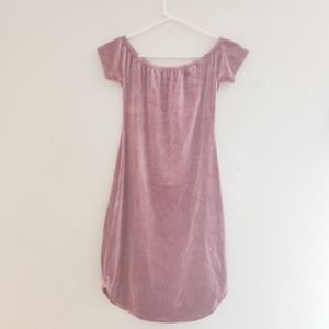 Pink velvet off the shoulder dress